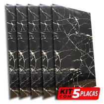 Kit 5 Placa Adesiva Parede Painel Mármore Preto 30x60cm