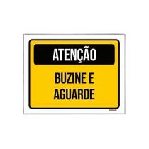 Kit 5 Placa Amarela Atenção Buzine E Aguarde