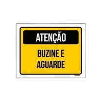 Kit 5 Placa Amarela Atenção Buzine E Aguarde