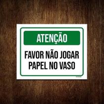 Kit 5 Placa Atenção Favor Não Jogar Papel Vaso Verde