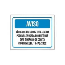 Kit 5 Placa Aviso Não Jogue Entulhos Dias Coleta