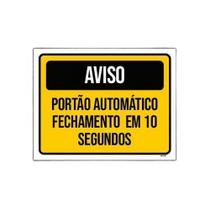 Kit 5 Placa Aviso Portão Automático Amarelo 10 Segundos