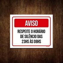 Kit 5 Placa Aviso Vermelho Respeite Horário Silêncio