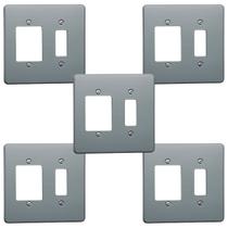 Kit 5 Placa Espelho 4x4 Cinza Tecla tripla + 1 tecla Pial