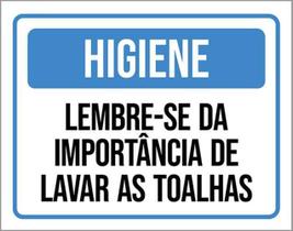 Kit 5 Placa Higiene Lembre-Se Importância Lavar Toalhas36X46