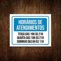 Kit 5 Placa Horários Atendimento Terça Quarta Domingo