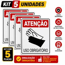 KIT 5 Placa OBRIGATORIO USO LUVAS EPI CONSTRUÇÃO INDUSTRIA