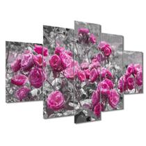 Kit 5 Placa Quadro Decorativo Quarto Sala Flores Vermelha