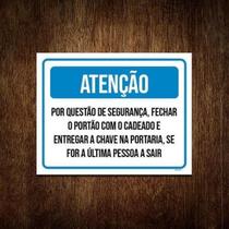 Kit 5 Placa Sinalização - Atenção Fechar Portão Com Cadeado