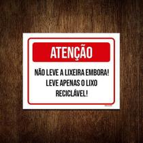 Kit 5 Placa Sinalização - Atenção Não Leve Lixeira Embora