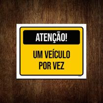 Kit 5 Placa Sinalização - Atenção Veículo Por Vez Amarelo