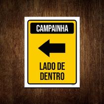 Kit 5 Placa Sinalização - Campainha Lado Dentro Seta Esq