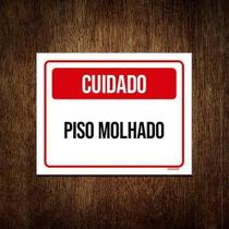 Kit 5 Placa Sinalização - Cuidado Piso Molhado Vermelho