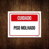 Kit 5 Placa Sinalização - Cuidado Piso Molhado Vermelho