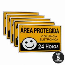 Kit 5 Placas Área Protegida Vigilância 24 Horas Residência Kit 5 Placas Área Protegida Vigilância 24 Horas Residência