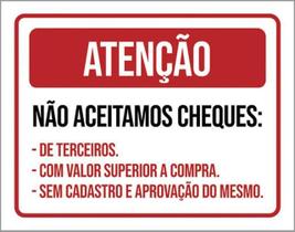 Kit 5 Placas Atenção Não Aceitamos Cheques Terceiros