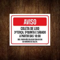 Kit 5 Placas - Aviso Coleta De Lixo