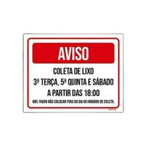 Kit 5 Placas Aviso Coleta Lixo Terça Quinta Sábado 18 Horas