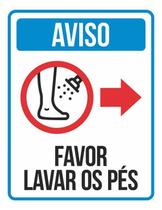 Kit 5 Placas Aviso Favor Lavar Pés Seta Direita 36X46