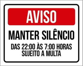 Kit 5 Placas Aviso Manter Silêncio Multa 36X46