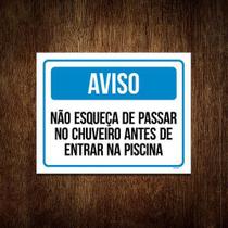 Kit 5 Placas Aviso Não Esqueça Chuveiro Antes Piscina