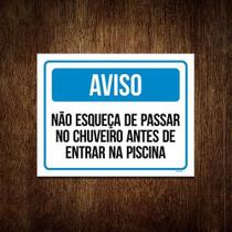 Kit 5 Placas Aviso Não Esqueça Chuveiro Antes Piscina