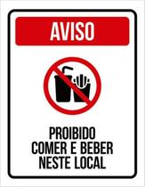 Kit 5 Placas Aviso Proibido Comer Beber Neste Local 36X46