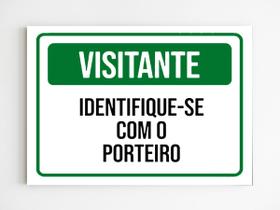 kit 5 Placas aviso visitante identifique-se com o porteiro