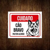 Kit 5 Placas Cuidado Cão Cachorro Bravo Pastor Alemão