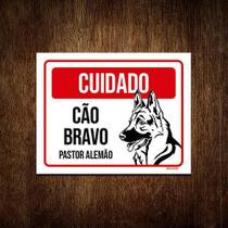 Kit 5 Placas Cuidado Cão Cachorro Bravo Pastor Alemão