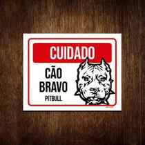 Kit 5 Placas Cuidado Cão Cachorro Bravo Pitbull