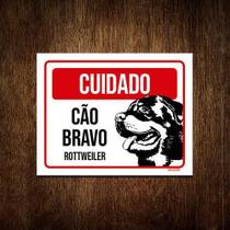 Kit 5 Placas Cuidado Cão Cachorro Bravo Rottweiler