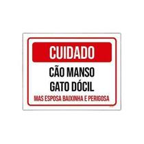 Kit 5 Placas Cuidado Cão Manso Gato Dócial Esposa Perigosa