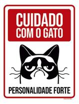 Kit 5 Placas Cuidado Com Gato Personalidade Forte 36X46