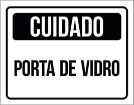 Kit 5 Placas Cuidado Porta De Vidro Preta 36X46 Kit 5 Placas Cuidado Porta De Vidro Preta 36X46