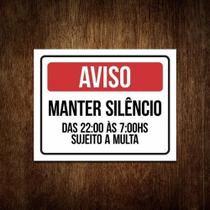 Kit 5 Placas Mantenha Silêncio Após 22 Horas Sujeito Multa