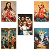 Kit 5 Placas MDF Arte Sacra Jesus Maria José Parede A4 FE17