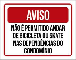 Kit 5 Placas Não Permitido Andar Bicicleta Skate Condomínio