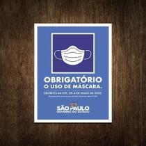 Kit 5 Placas Obrigatória Uso Máscara 18X23 Padrão Governo Sp