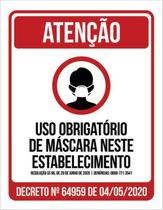 Kit 5 Placas Obrigatório Máscara Estabelecimento 36X46