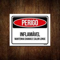 Kit 5 Placas Perigo Inflamável Chamas Calor Longe