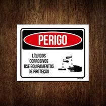 Kit 5 Placas Perigo Líquidos Corrosivos Use Proteção