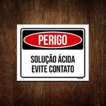 Kit 5 Placas Perigo Solução Ácida Evite Contato