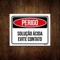 Kit 5 Placas Perigo Solução Ácida Evite Contato