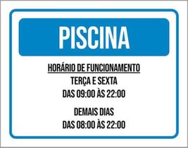 Kit 5 Placas Piscina Horários Funcionamento 36X46