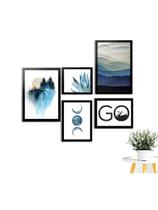 Kit 5 Placas Quadros Decorativos GO Tons Azuis
