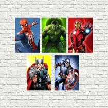 Kit 5 Placas Quadros Decorativos Tema Herois Marvel