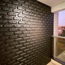 Kit 5 Placas Revestimento Preto Auto Relevo Tijolinho Decorativo Lavável Quarto Sala 50cm X 50cm