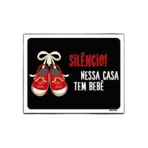 Kit 5 Placas Silêncio Nessa Casa Tem Um Bebê Vermelho