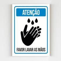 kit 5 Placas sinalização atenção favor lavar as mãos mdf